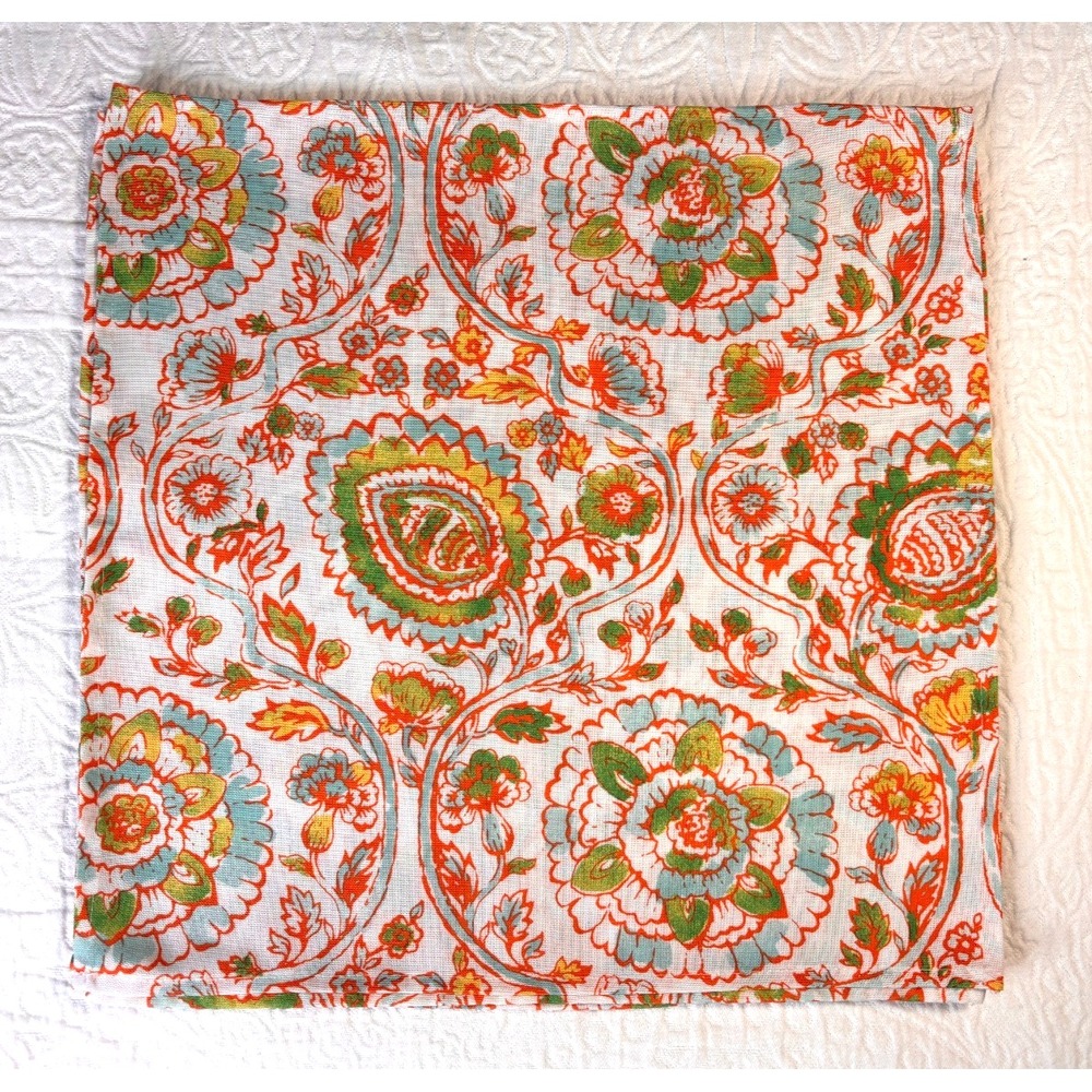 Vintage Laura Ashley Floral Fabric Napkins Set of 4 Orange Green Cottage EUC